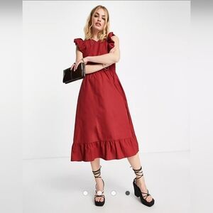Vero Moda Aware cross front midi dress with frill detail in red